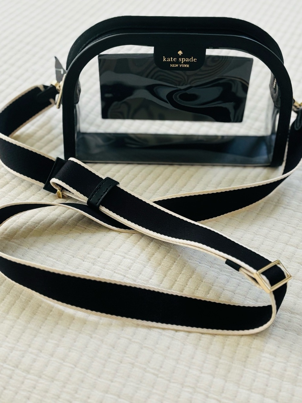 Kate Spade Clare Clear Small Dome Crossbody Bag Black Multi Stadium Bag NWT